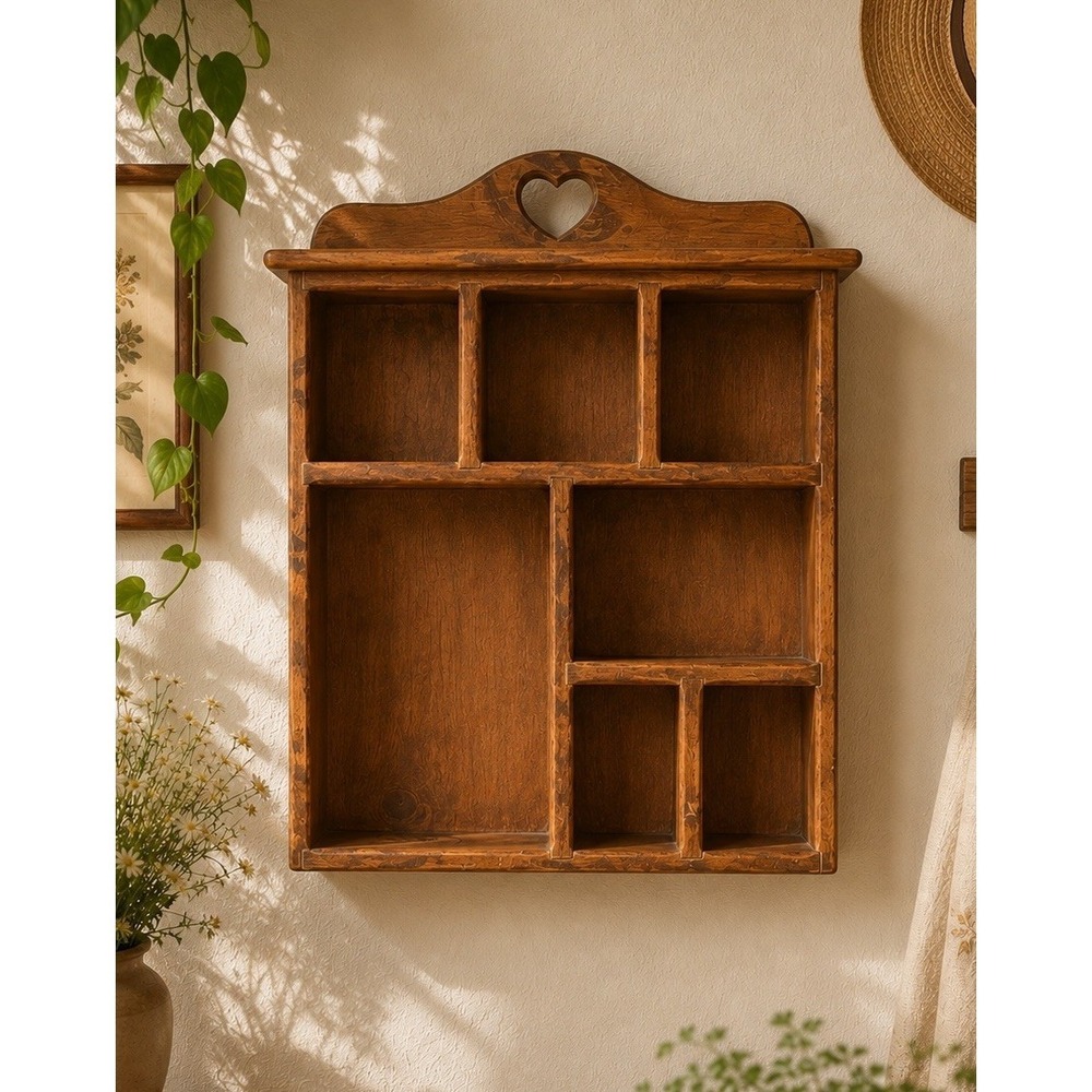 Vintage Heart Wooden Wall Display Trinket Shelf Hanging Granny Core  30x18"